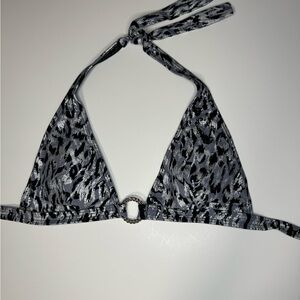 Michael Kors Frozen Chain Ring Front Snow Leopard Halter Swim Bikini Top XS NWT